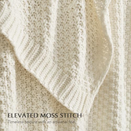 EVERGRACEHOME Chunky Chenille Knit Throw Blanket, 108x92, Ivory White