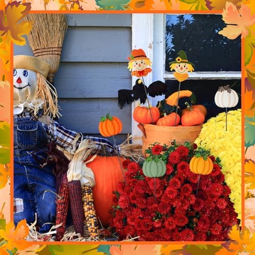 6 Pcs 12'' Fall Yard Stakes Pumpkin Scarecrow Metal Sign Outdoor