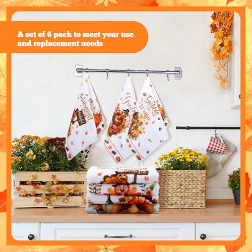Ganeen 6 Pcs Thanksgiving Turkey Kitchen Towels, Vintage Fall Hand Towels
