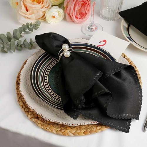 Halloween Cloth Napkins Set of 4, Black Polyester Dinner Napkins Washable Reusable, Wave Lace Table Cloth Napkins for Christmas Thanksgiving Festival Holiday Dinner Table Decoration