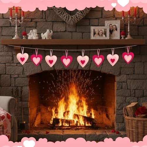 HunnmingRe 24 Pcs Valentine Felt Heart Ornaments for Tree Small Heart Hanging Decorations Valentine Felt Baubles for Home Wedding Party Decor(3.15 Inch,Lively Style,Pink Fuchsia)