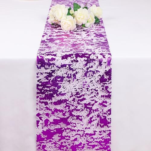 Snowkingdom 2 Pcs Purple Table Runner, Sequin Glitter Metallic Foil Thin Mesh Roll 108" Table Decorations Centerpieces for Party Wedding Bridal Shower Birthday Christmas Halloween