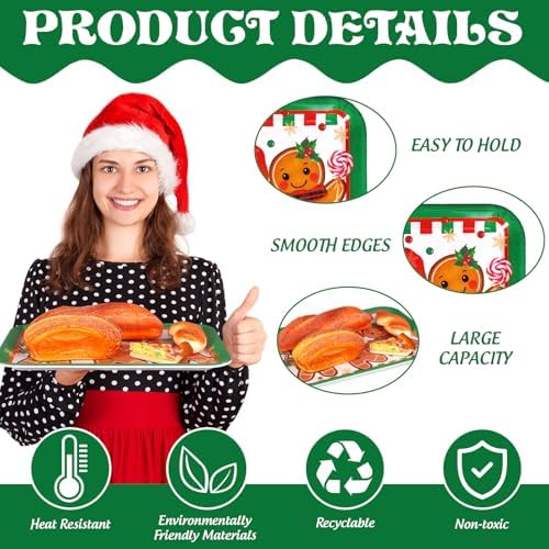 JarThenaAMCS 3Pcs Christmas Serving Trays Reusable Serving Dishes Red Green Gingerbread Man Platter for Xmas Party Sharing Snacks Fruits Dessert, 13 x 10 Inch