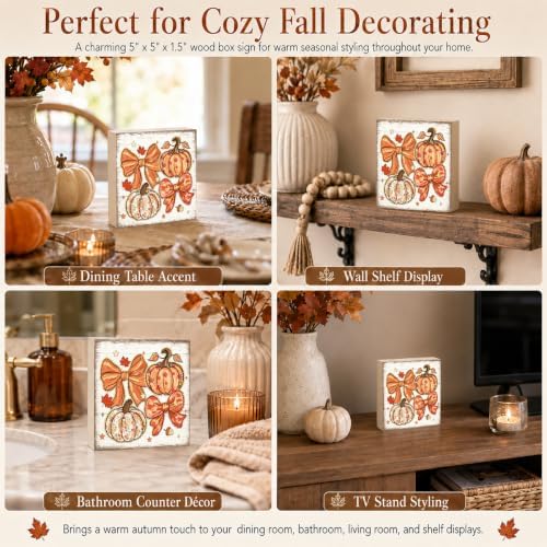 Fall Decorations for Home Bow Pumpkin Wood Sign Fall Decor