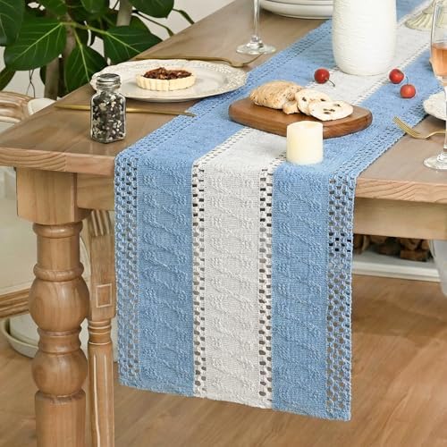 Artoid Mode Sky Blue Farmhouse Woven Table Runner 12x48 Inch