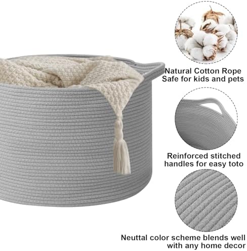115L Extra Large Blanket Basket,Woven Laundry Basket-Light Grey