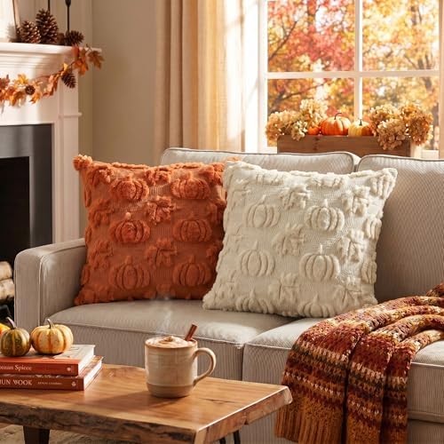AVOIN colorlife Caramel Beige Pumpkin Fall Throw Pillow Covers 18x18 Inch
