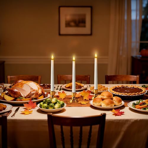 6 Pcs Window Candles with Gold Holders, Flameless Taper Candles with Remote and Timer, White LED Christmas Candle for Home Window Holiday Xmas Decor