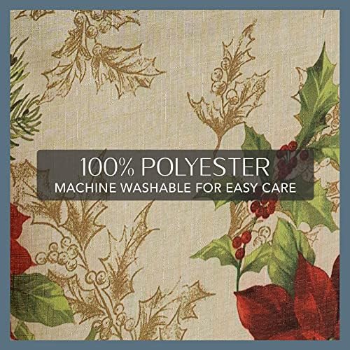 Festive Poinsettia Holiday Fabric Tablecloth, Multicolor - 60" W x 84" L