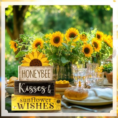 Lineshading 4 Pcs Sunflower Table Decor Farmhouse Summer Tiered Tray Decor