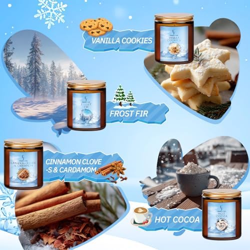 Christmas Candles, Winter Scented Candles for Home, 4 Pack Holiday Natural Soy Candles, Gifts for Women Men, Fragrance
