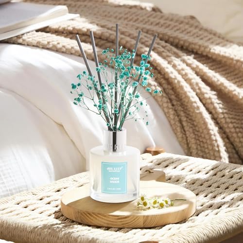Airkeep Reed Diffuser Set,3.38 fl oz (100 ml) - Ocean Breeze Oil Diffusers with 8 Reed Sticks, Home Fragrance Reed