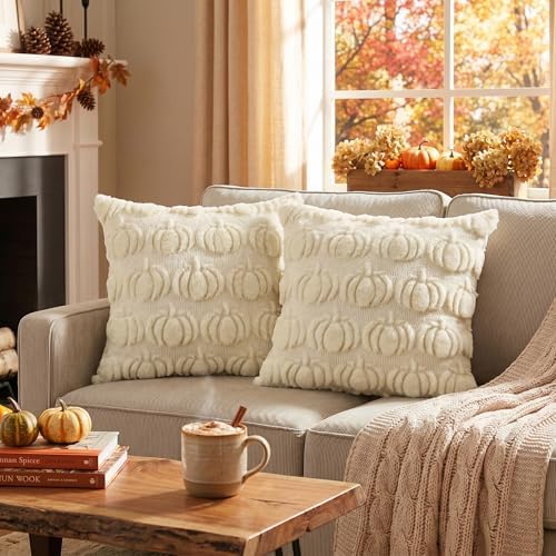 AVOIN colorlife Beige Fall Pumpkin Throw Pillow Covers 20x20 Inch