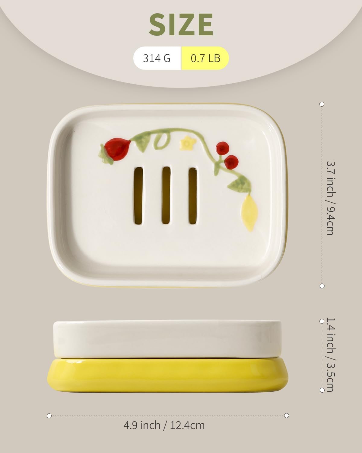 Handpainted Farmhouse Self Draining Soap Holder / Yellow