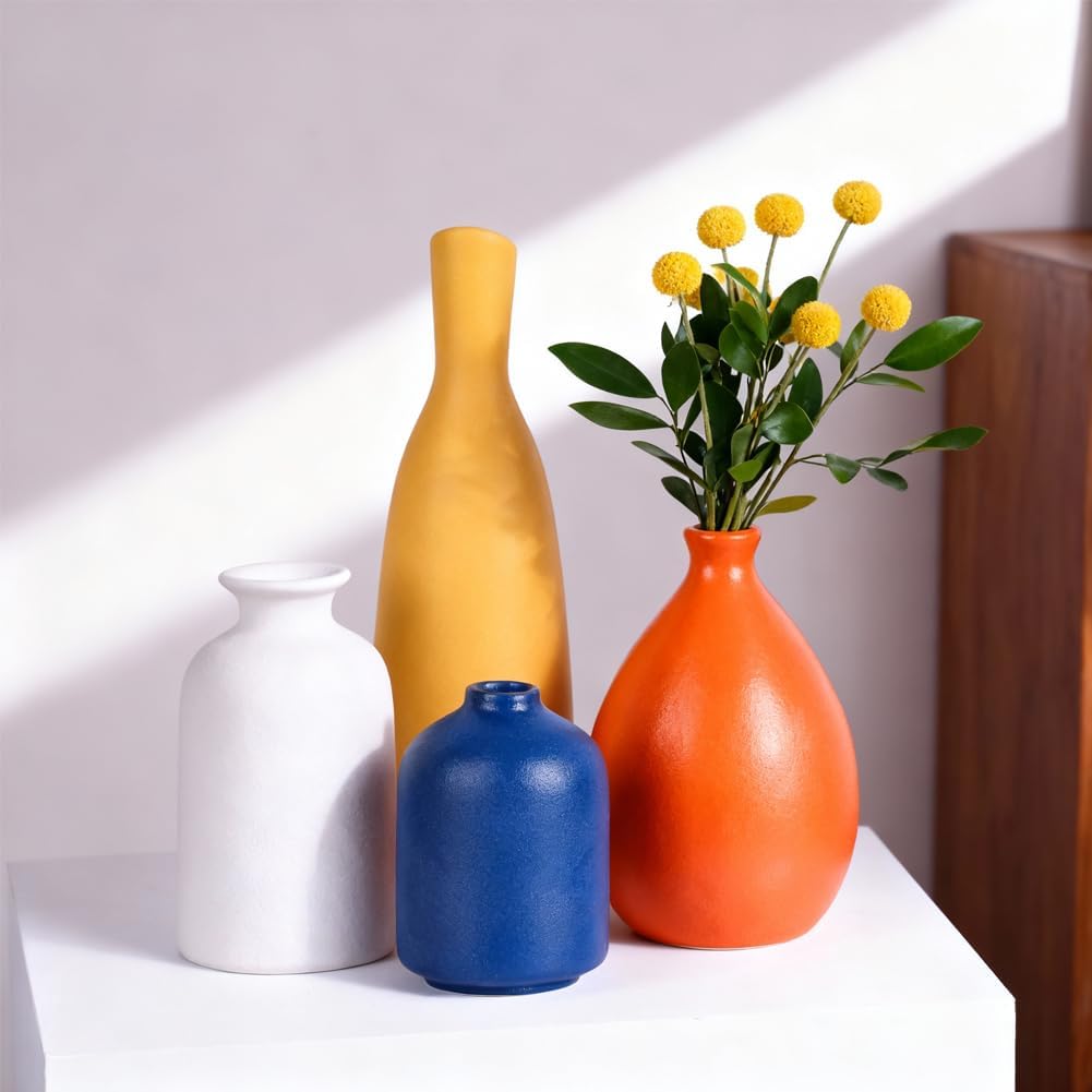 Multi-Color Ceramic Small Bud Vases / Multicolor-a / White / Set of 4
