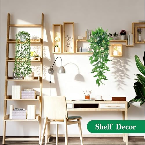Der Rose 8Pcs Fake Hanging Plants with White Pots for Fuller Shelf Decor