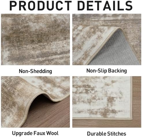 9x12 Area Rugs for Living Room: Washable Abstract Brown White Carpet