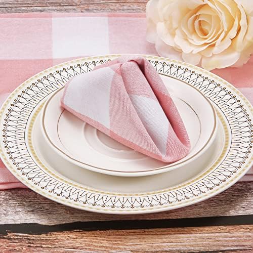 Cotton Blend Buffalo Plaid Table Napkins (Set of 12), 20 x 20 Inch Washable Dinner Napkins, Buffalo Checks Cloth Napkins for Restaurant, Wedding, Holiday, Farmhouse，Peach Pink/White
