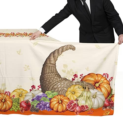 Fall Pumpkin Harvest Party Supply Plentiful Cornucopia Design plastic tablecloth for Thanksgiving Autumn Party Decorations 54 X 108Inch 3 Pack