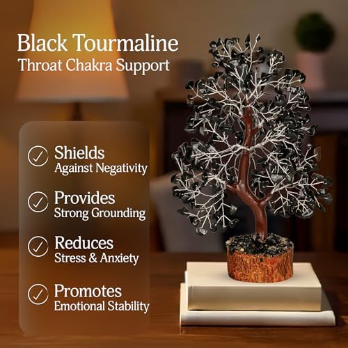 YATSKIA Black Tourmaline Crystal Tree | Gemstone Tree of Life | Shelf Decor | Bonsai Tree Decor | Tree of Life Decor