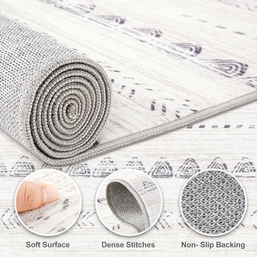 Nakagishi Round Rug Boho Area Rugs: 6x6 Washable Large Circle Neutral Soft Stain Resistant Non-Slip Carpet for Women