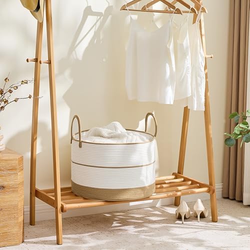 KAKAMAY Large Blanket Basket with Handles, Storage Basket for Living Room