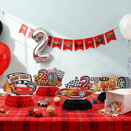 TONIFUL Two Fast 2nd Birthday Black and Red Race Car Themed Centerpieces