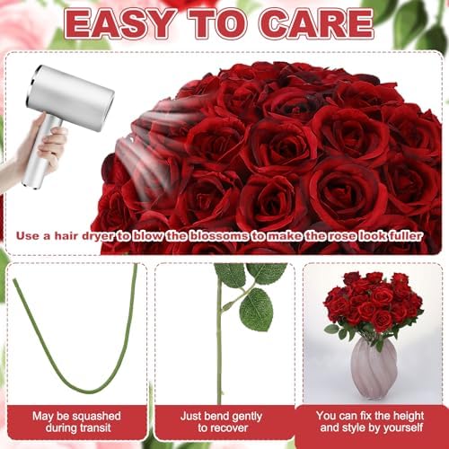 36 Pcs Burgundy Artificial Roses with Long Stems