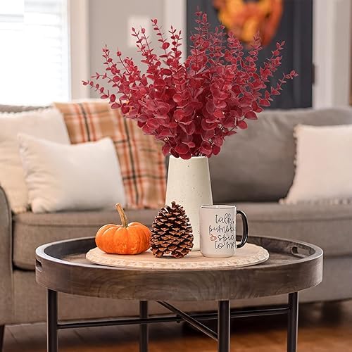 RECUTMS 36Pcs Artificial Red Eucalyptus Leaves Stems 14.6in Christmas Pick