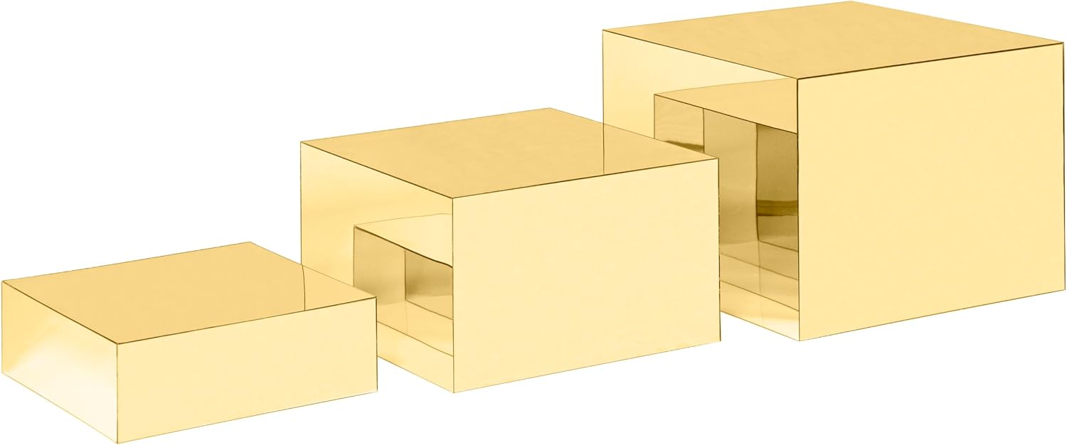 Glossy Acrylic Cube Display Nesting Risers / 6",7",8 / Gold / Set of 3