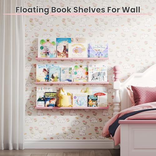 upsimples Floating Shelves for Wall Decor and Storage, Pink, 6Pcs 15.7''