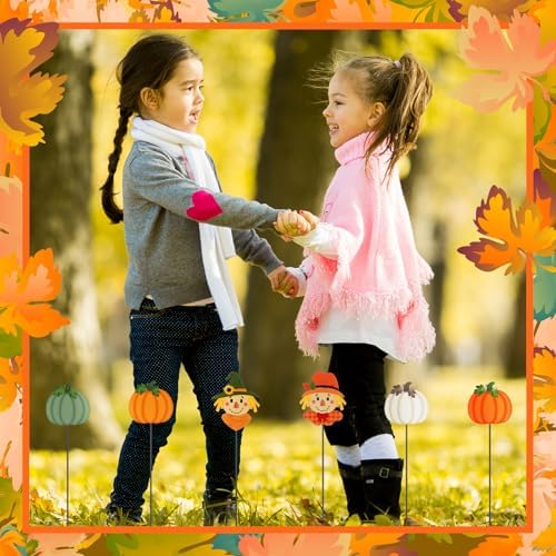 6 Pcs 12'' Fall Yard Stakes Pumpkin Scarecrow Metal Sign Outdoor