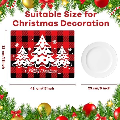 Christmas Placemats Set of 6 Red and Black Plastic Table Mat 17×13×0.04in