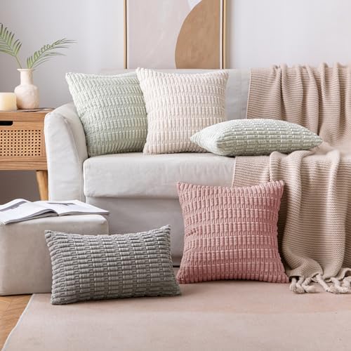 MIULEE Corduroy Decorative Throw Pillow Covers 20x20 Blush Pink Pack of 2