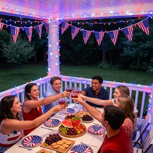 JMEXSUSS 400 LED Red White and Blue String Lights Outdoor, Plug in