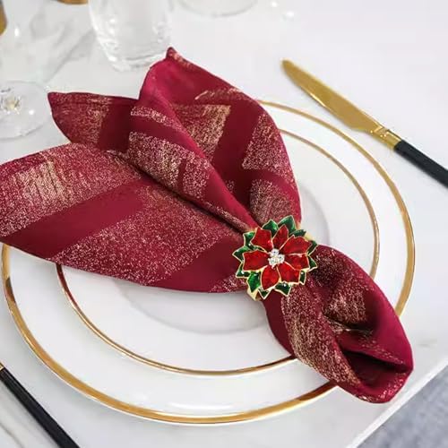Christmas Poinsettia Napkin Rings Set of 8,Red Flower Poinsettia Napkin Rings Christmas Holders Metal Napkin Buckle for Thanksgiving Wedding Party Birthday Table Decoration Dinning