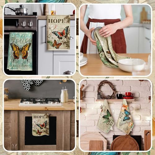 Sratte 6 Pcs Vintage Butterfly Kitchen Towels Fall Dish Towels, 24x16 Inch