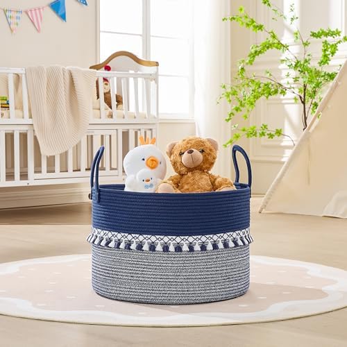 KAKAMAY Large Blanket Basket with Handles, Storage Basket for Living Room