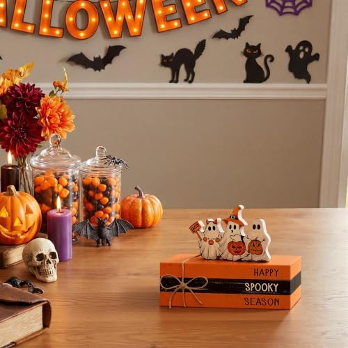 Smile Halloween Wooden Block Decor Set Ghosts Happy Spooky Season