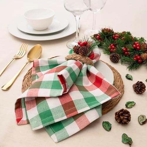 Blue Needles Gingham Buffalo Plaid Cotton Dinner Napkins Set of 12-18"x18"