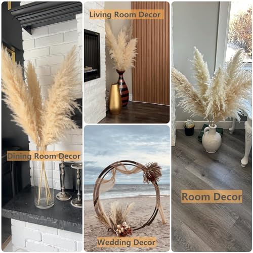 10 PCS 40" Tall Pampas Grass Stems in Natural Beige, Add a Boho Touch to Your Space—Pompas Grass Ideal for Floral