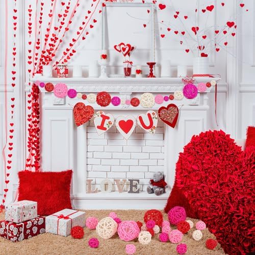 SANNIX 40 Pack Valentines Day Decorations Rattan Balls, 3 Sizes Wicker Ball
