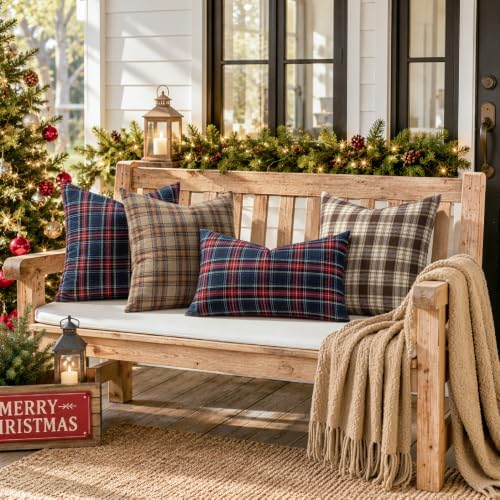 MIULEE Christmas Plaid Pillow Covers Scottish Tartan 26x26 Blue