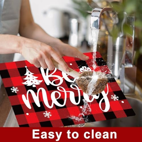 Christmas Placemats Set of 6 Red and Black Plastic Table Mat 17×13×0.04in