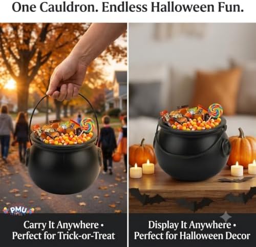 PMU 6inch Halloween CauldronSmall Witch Plastic Cauldron Bowl Black, for Halloween Décor