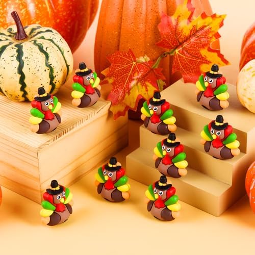 50 Pcs Mini Thanksgiving Turkey Figurines Tiny Turkey Figures Miniarue Animals Figurines Little Autumn Fall Ornaments to Hide and Seek for Thanksgiving Party Decorations (50)