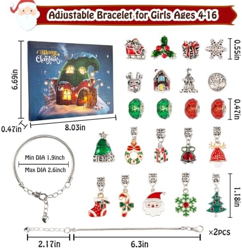 Christmas Countdown Advent Calendar Bracelets 2026 for Kids Girls Gift