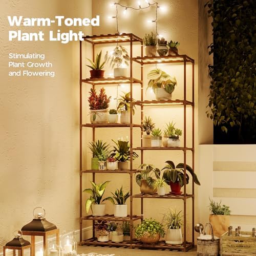 Bamworld Tall Plant Stand with Grow Lights Large Indoor Plant Shelf
