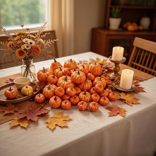winemana 46 Pcs Artificial Pumpkins Fall Decorations, Orange