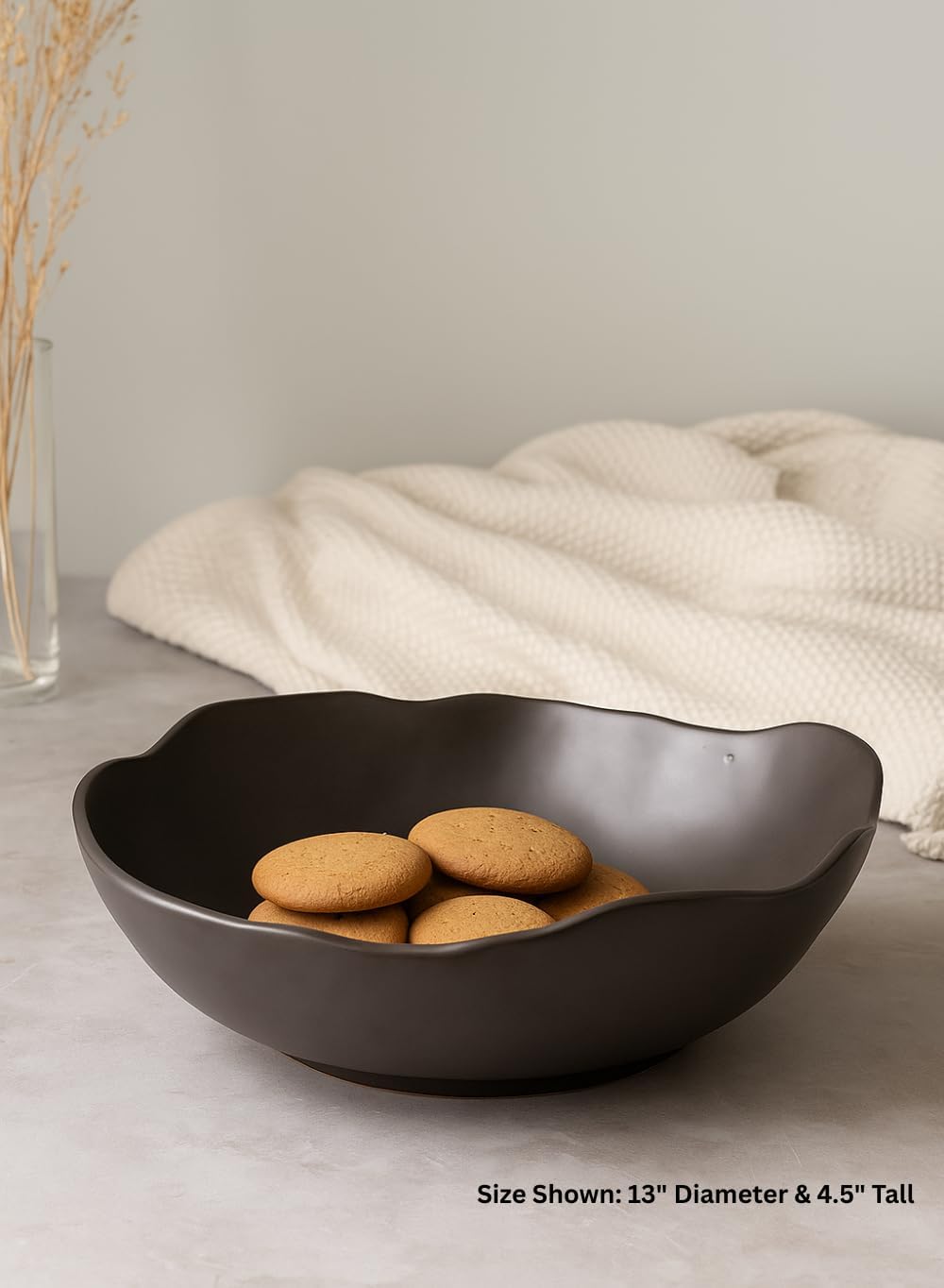 Organic Wavy Rim Ceramic Bowl / Black - XXL